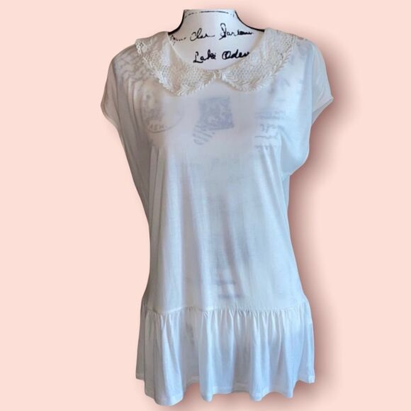 hinge Nordstrom Peplum Popover White Lace Top Size Large - Picture 1 of 8